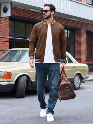 TACVASEN Brown Men's Lightweight Water Resistant Bomber Jacket