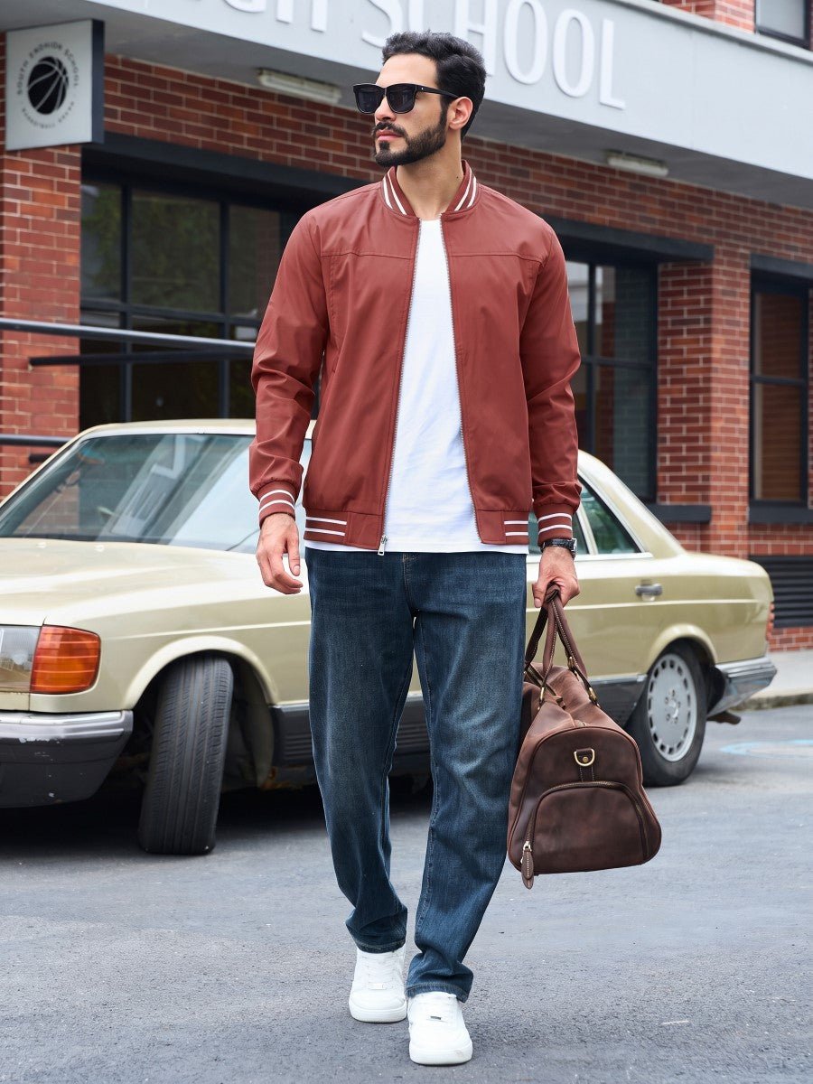 TACVASEN Orange Red Men's Lightweight Water Resistant Bomber Jacket