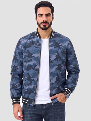 TACVASEN Grey Blue Camouflage Men's Lightweight Water Resistant Bomber Jacket