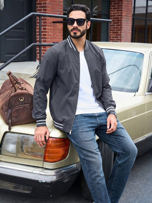 TACVASEN Charcoal Grey Men's Lightweight Water Resistant Bomber Jacket