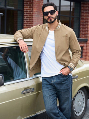 TACVASEN Khaki Men's Lightweight Water Resistant Bomber Jacket