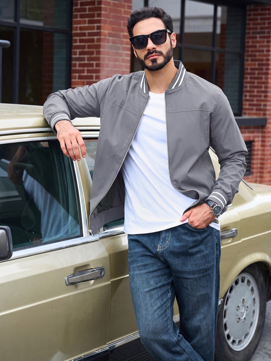 TACVASEN Light Grey Men's Lightweight Water Resistant Bomber Jacket