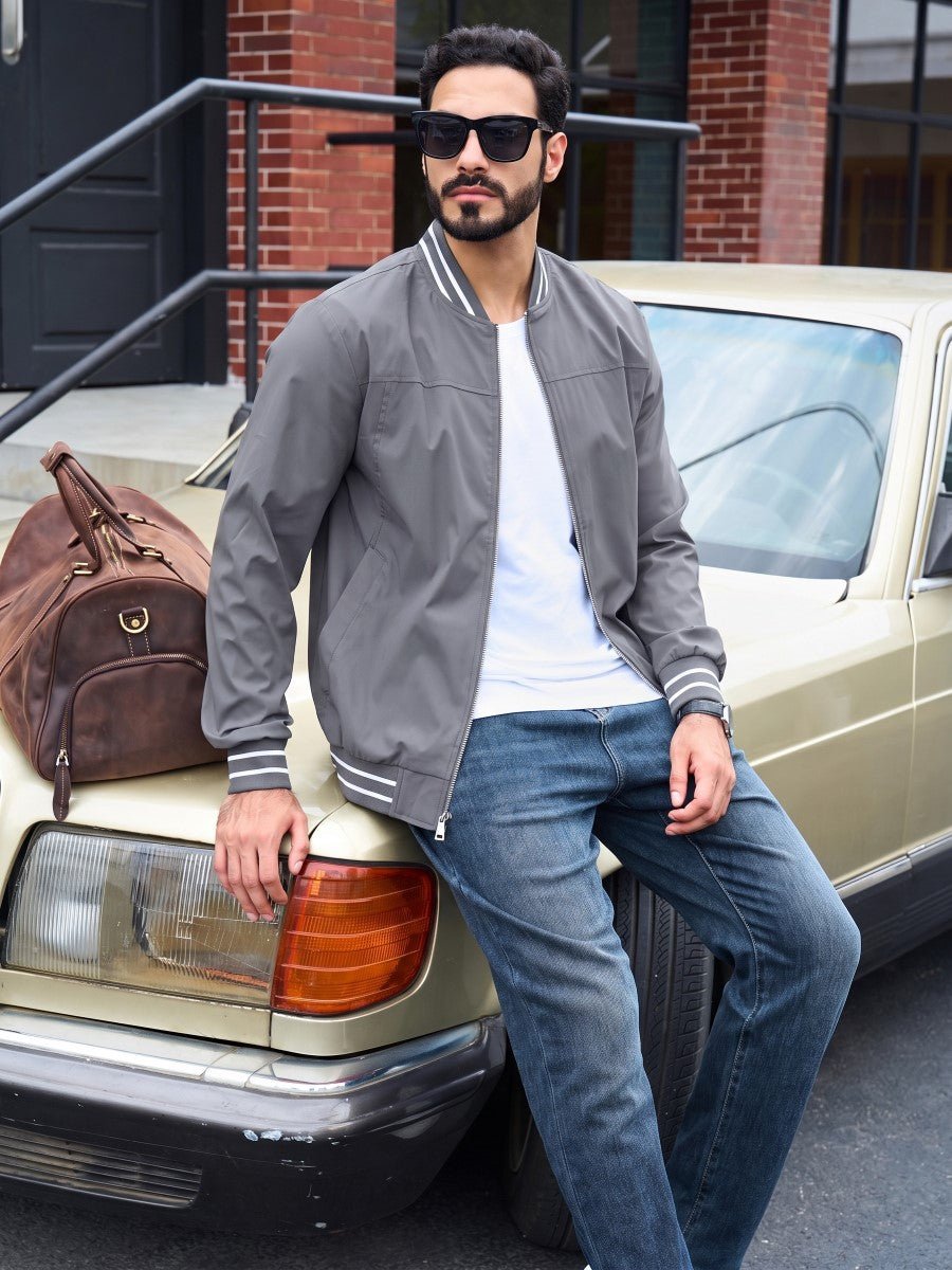 TACVASEN Light Grey Men's Lightweight Water Resistant Bomber Jacket