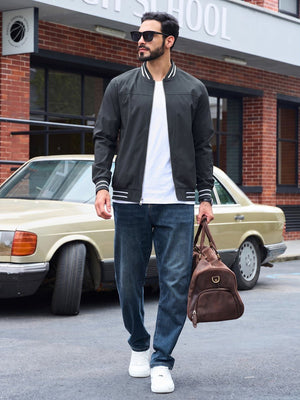 TACVASEN Black Men's Lightweight Water Resistant Bomber Jacket