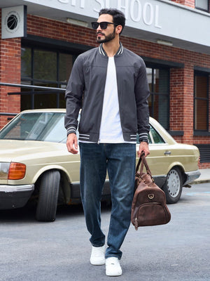 TACVASEN Charcoal Grey Men's Lightweight Water Resistant Bomber Jacket