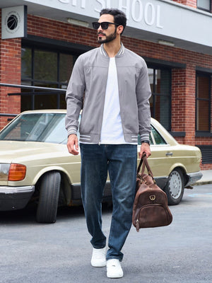 TACVASEN Light Grey Men's Lightweight Water Resistant Bomber Jacket