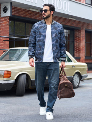 TACVASEN Grey Blue Camouflage Men's Lightweight Water Resistant Bomber Jacket