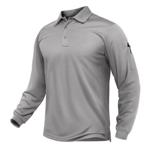 TACVASEN Light Grey Long Sleeve Quick Dry Tactical Performance Polo Shirt