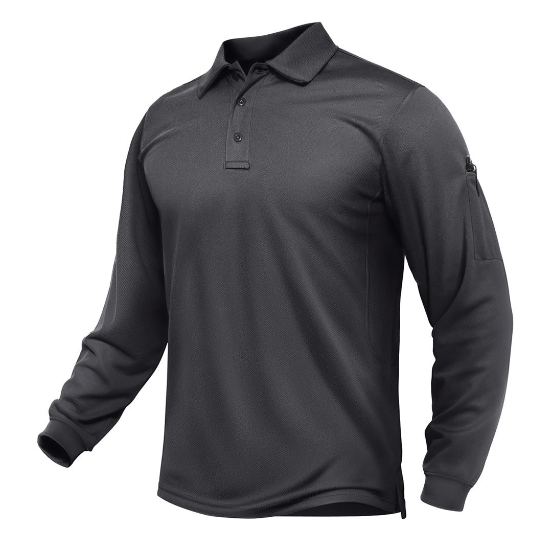 TACVASEN Dark Grey Long Sleeve Quick Dry Tactical Performance Polo Shirt