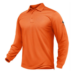 TACVASEN Orange Long Sleeve Quick Dry Tactical Performance Polo Shirt