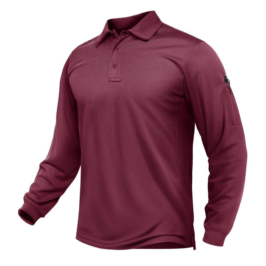 TACVASEN Wine Red Long Sleeve Quick Dry Tactical Performance Polo Shirt