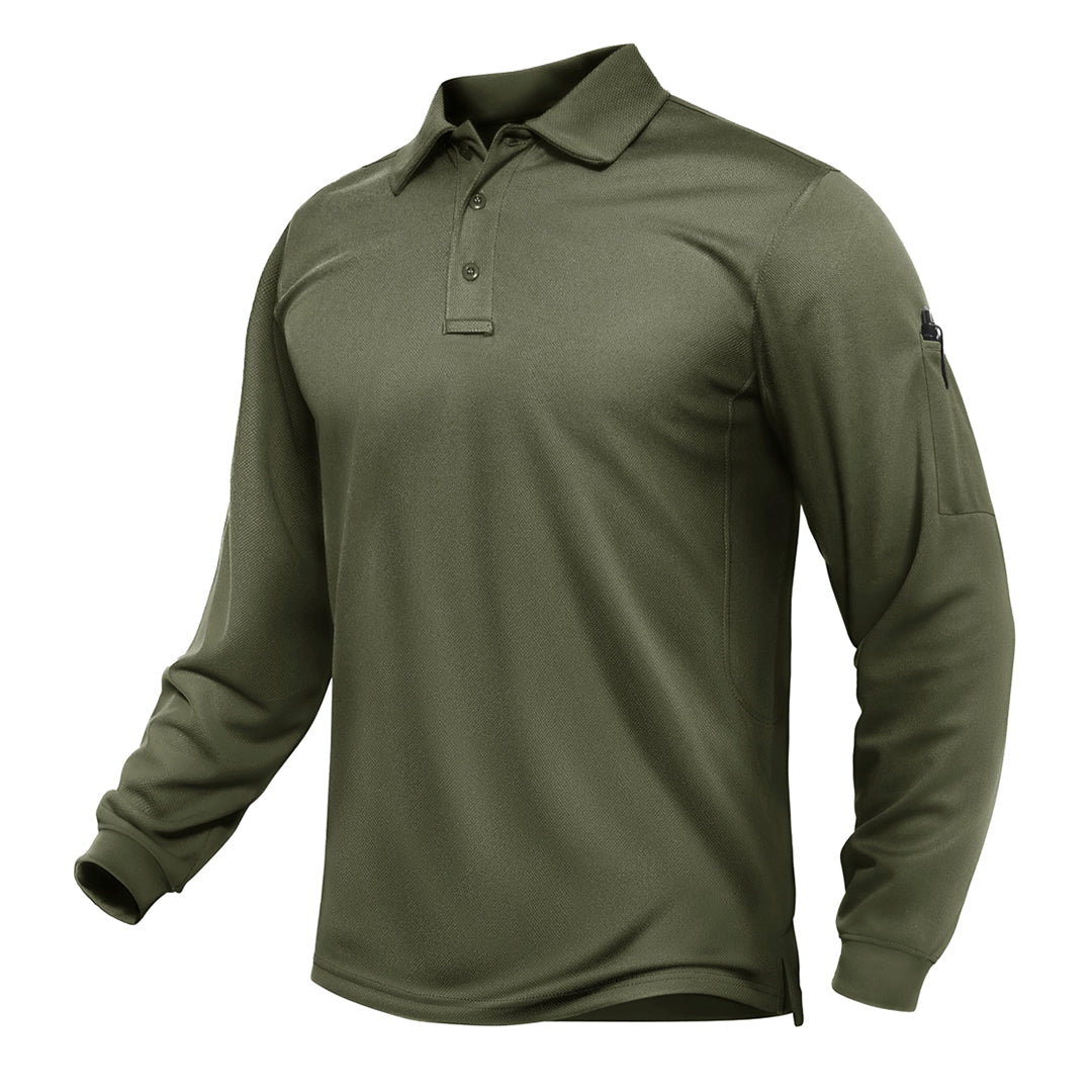 TACVASEN Army Green Long Sleeve Quick Dry Tactical Performance Polo Shirt