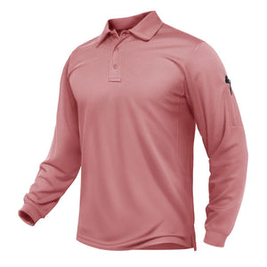 TACVASEN Greyish Pink Long Sleeve Quick Dry Tactical Performance Polo Shirt