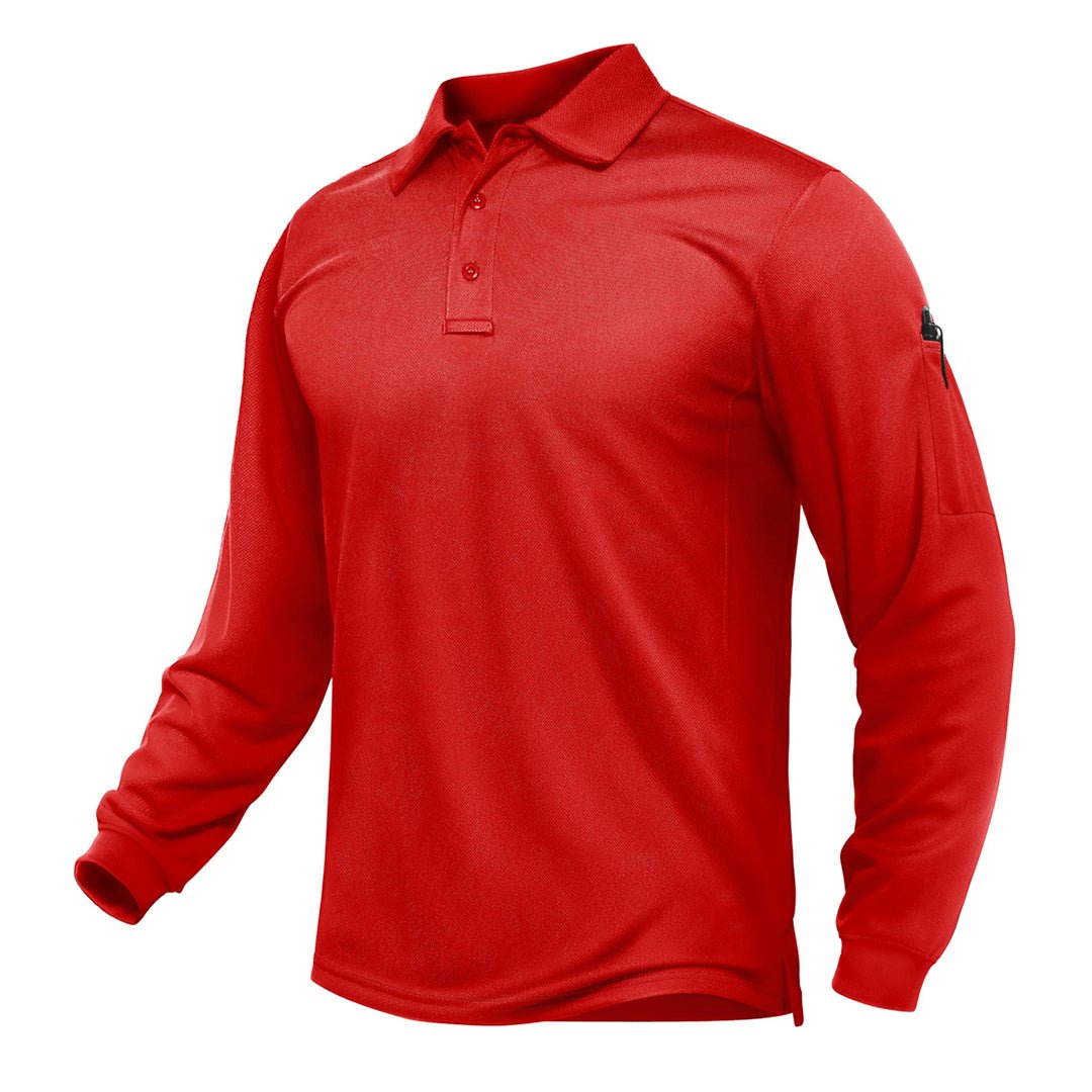 TACVASEN Tomato Long Sleeve Quick Dry Tactical Performance Polo Shirt