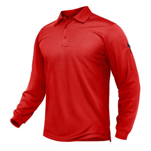 TACVASEN Tomato Long Sleeve Quick Dry Tactical Performance Polo Shirt
