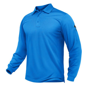 TACVASEN Azure Long Sleeve Quick Dry Tactical Performance Polo Shirt