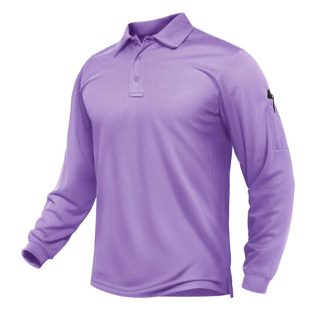 TACVASEN Light Purple Long Sleeve Quick Dry Tactical Performance Polo Shirt
