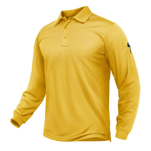 TACVASEN Yellow Long Sleeve Quick Dry Tactical Performance Polo Shirt