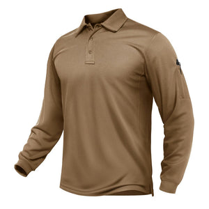 TACVASEN Coyote Brown Long Sleeve Quick Dry Tactical Performance Polo Shirt