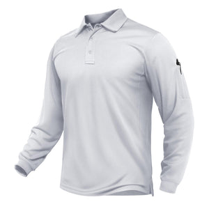 TACVASEN White Long Sleeve Quick Dry Tactical Performance Polo Shirt
