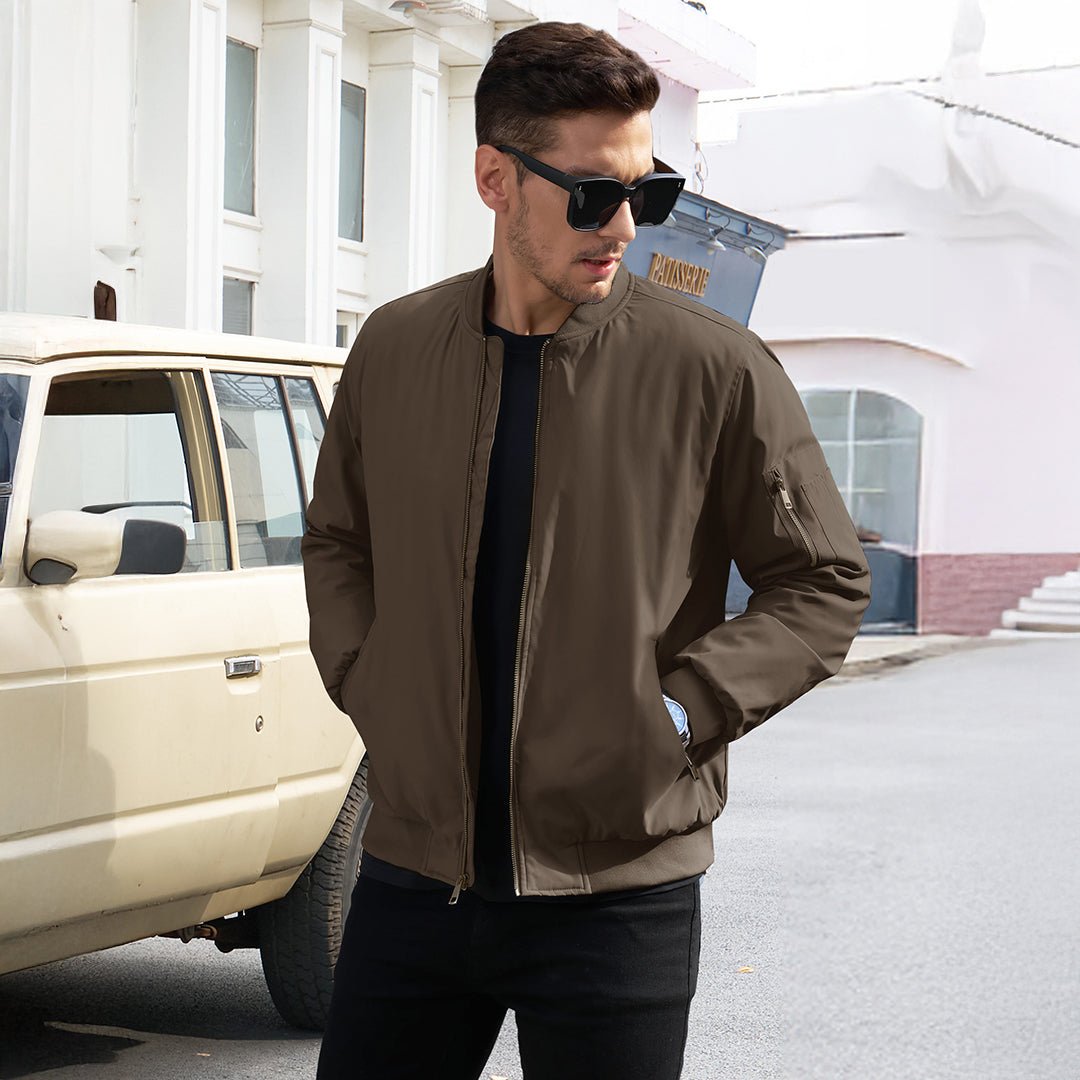 TACVASEN Khaki Vintage Bomber Jacket Padded Lined Coat