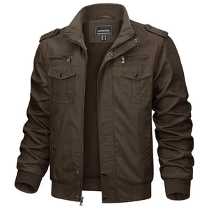 TACVASEN Coffee Men's Military Cargo Jacket Lightweight Tactical Windbreaker