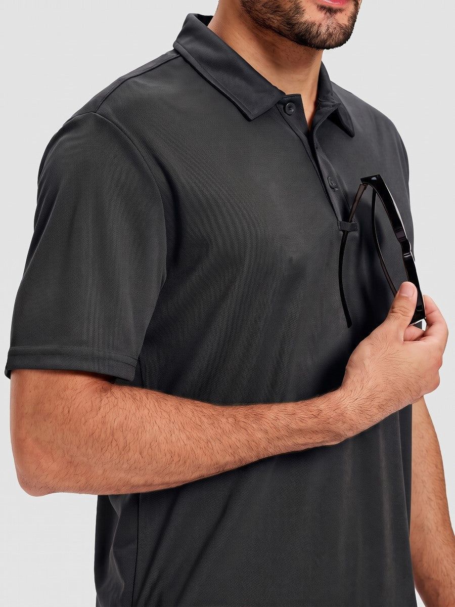 TACVASEN Black Men's Moisture Wicking Golf Quick Dry Polo Shirts