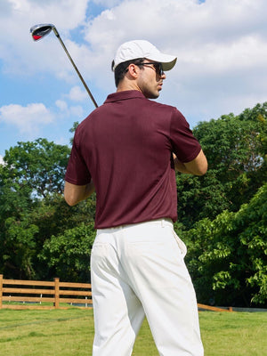 TACVASEN Wine Red Men's Moisture Wicking Golf Quick Dry Polo Shirts