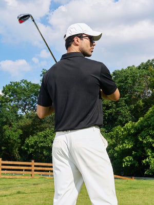 TACVASEN Black Men's Moisture Wicking Golf Quick Dry Polo Shirts