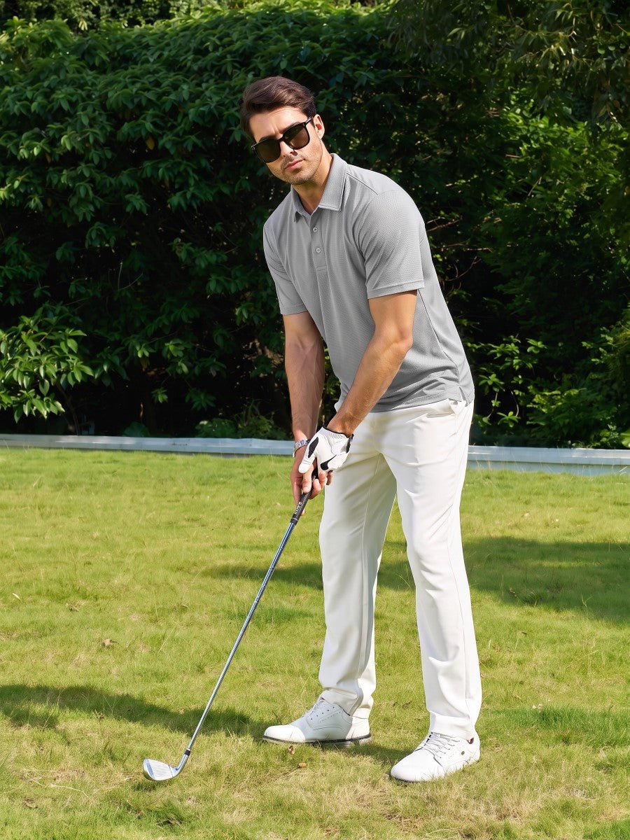 TACVASEN Light Grey Men's Moisture Wicking Golf Quick Dry Polo Shirts