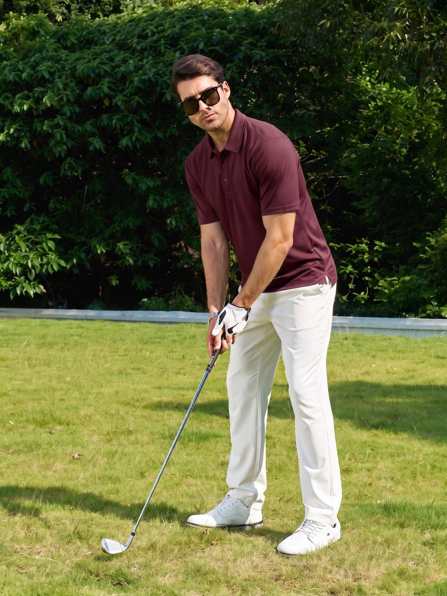TACVASEN Wine Red Men's Moisture Wicking Golf Quick Dry Polo Shirts