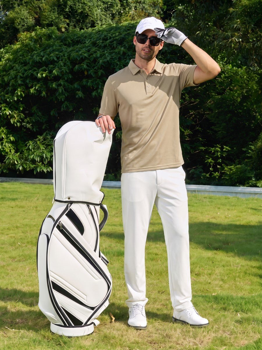 TACVASEN Khaki Men's Moisture Wicking Golf Quick Dry Polo Shirts