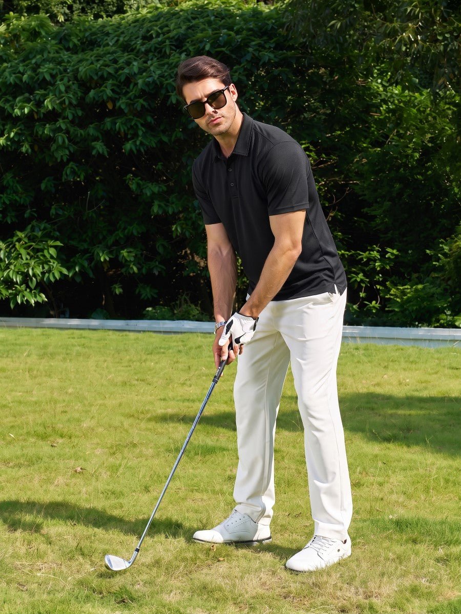 TACVASEN Black Men's Moisture Wicking Golf Quick Dry Polo Shirts
