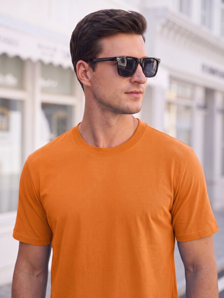TACVASEN Fluorescent Orange Men's Moisture Wicking UPF 80+ Summer Casual Tees