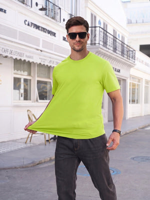 TACVASEN Fluorescent Green Men's Moisture Wicking UPF 80+ Summer Casual Tees
