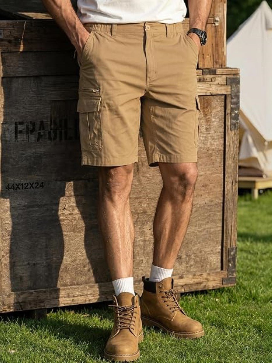 TACVASEN Khaki Mens Outdoor Hiking Cotton Cargo Shorts