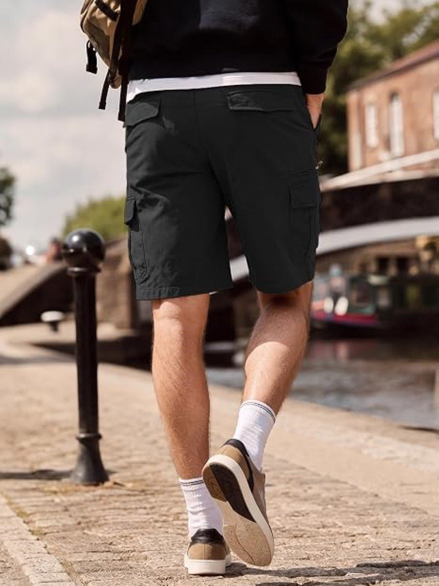 TACVASEN Black Mens Outdoor Hiking Cotton Cargo Shorts