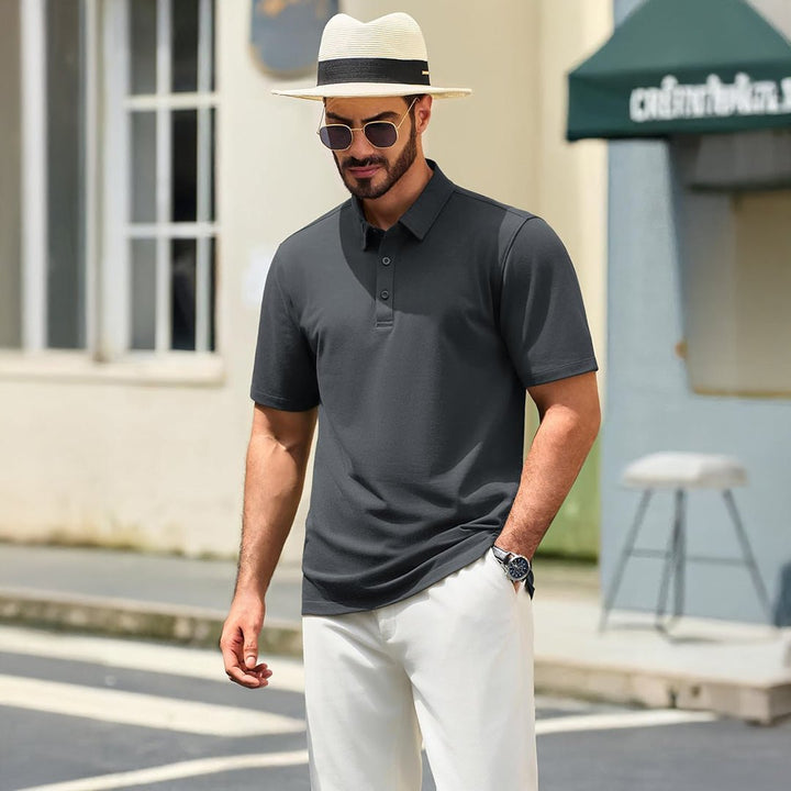 Men's Pique Polo Shirt Short Sleeve Cooling Golf Top - LT25M1399