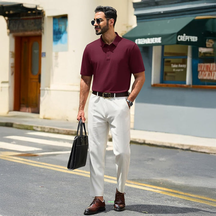 Men's Pique Polo Shirt Short Sleeve Cooling Golf Top - LT25M1399