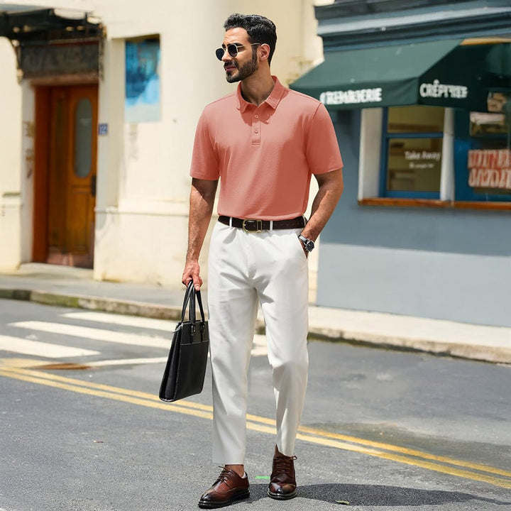 Men's Pique Polo Shirt Short Sleeve Cooling Golf Top - LT25M1399