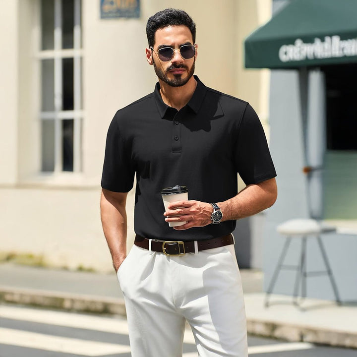Men's Pique Polo Shirt Short Sleeve Cooling Golf Top - LT25M1399