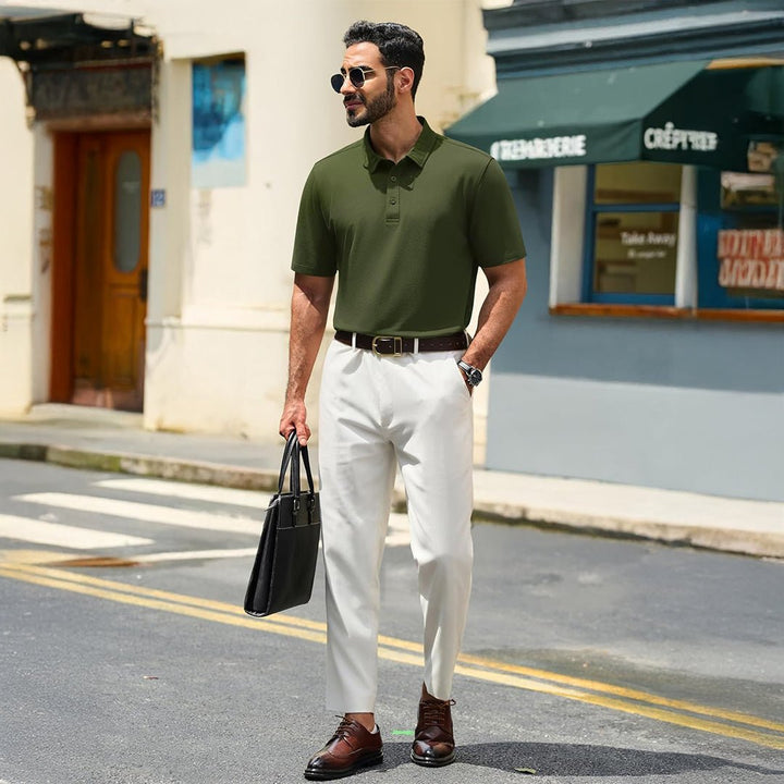 Men's Pique Polo Shirt Short Sleeve Cooling Golf Top - LT25M1399