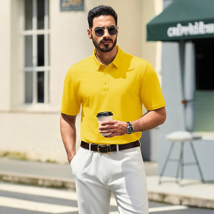 Men's Pique Polo Shirt Short Sleeve Cooling Golf Top - LT25M1399