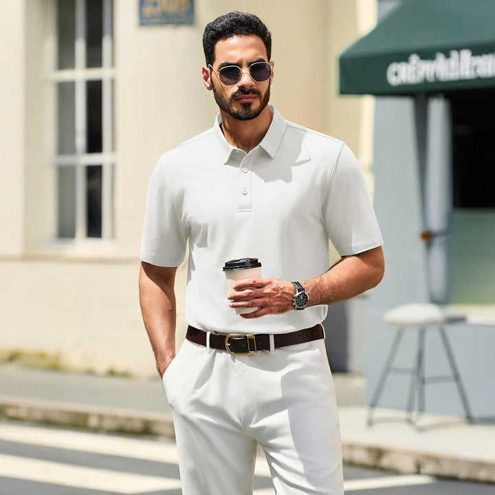 Men's Pique Polo Shirt Short Sleeve Cooling Golf Top - LT25M1399