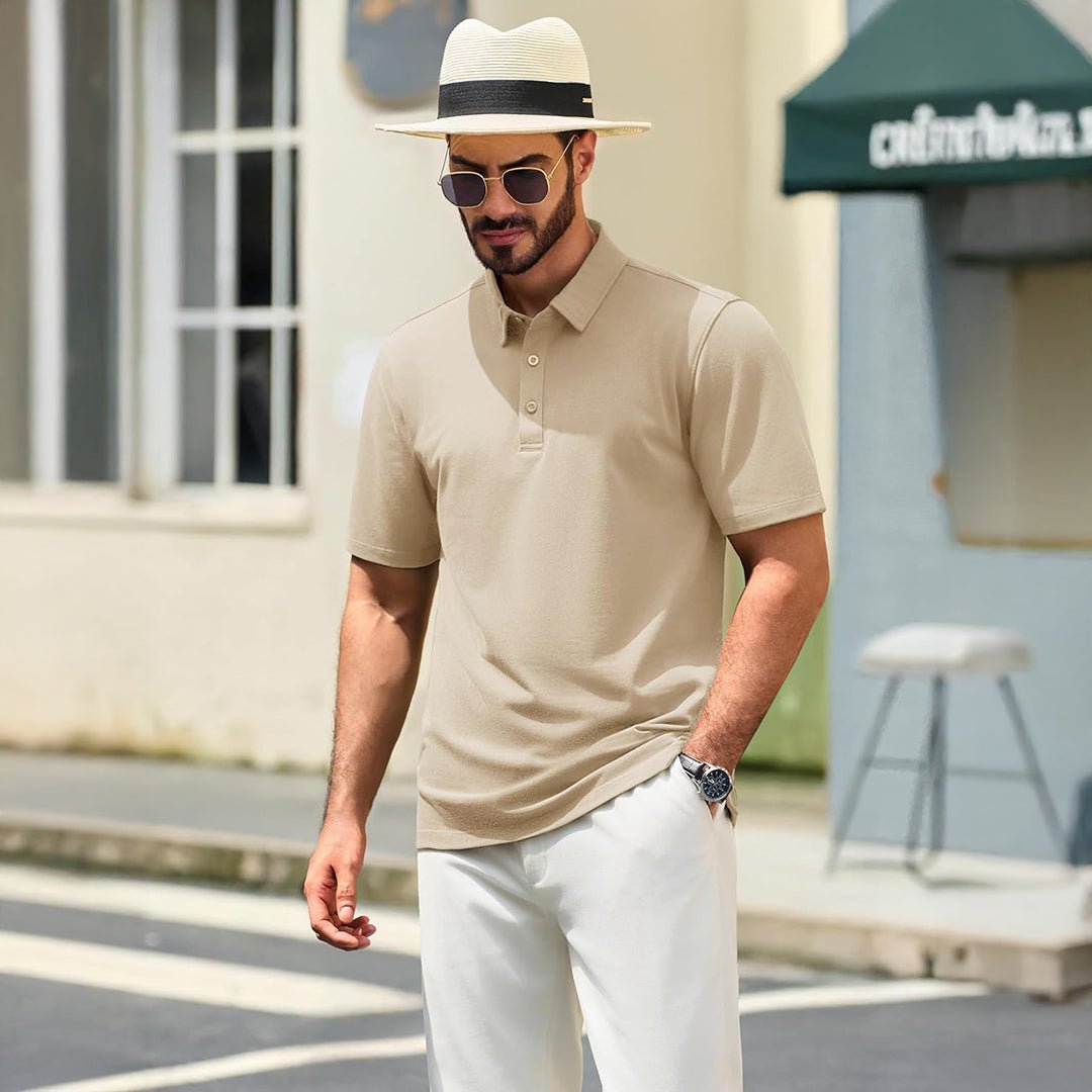 TACVASEN Light Apricot Men's Pique Polo Shirt Short Sleeve Cooling Golf Top