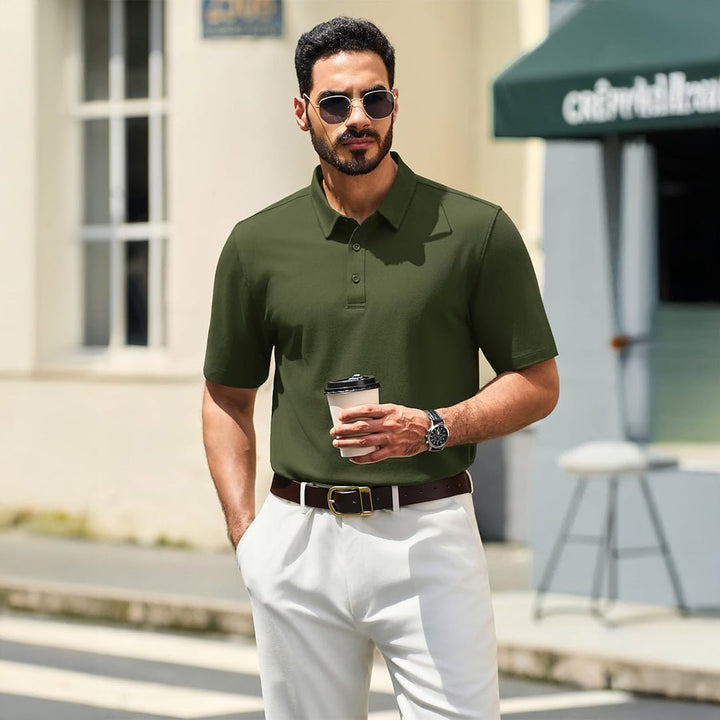 Men's Pique Polo Shirt Short Sleeve Cooling Golf Top - LT25M1399