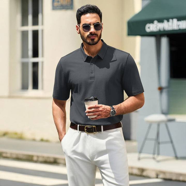 Men's Pique Polo Shirt Short Sleeve Cooling Golf Top - LT25M1399