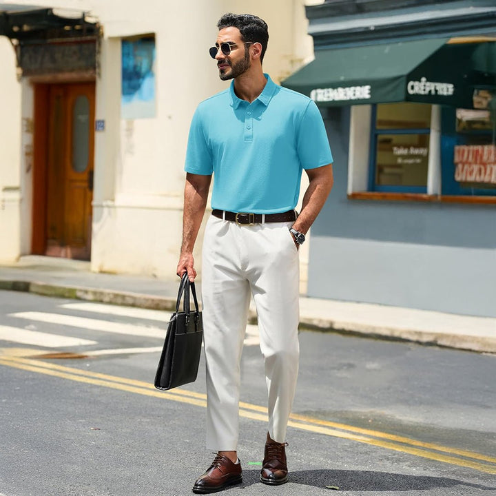 Men's Pique Polo Shirt Short Sleeve Cooling Golf Top - LT25M1399