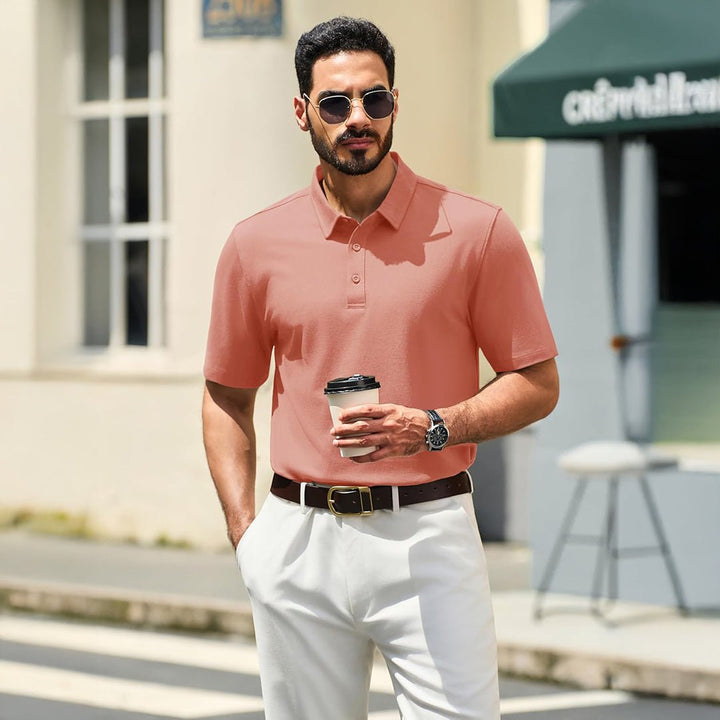 Men's Pique Polo Shirt Short Sleeve Cooling Golf Top - LT25M1399