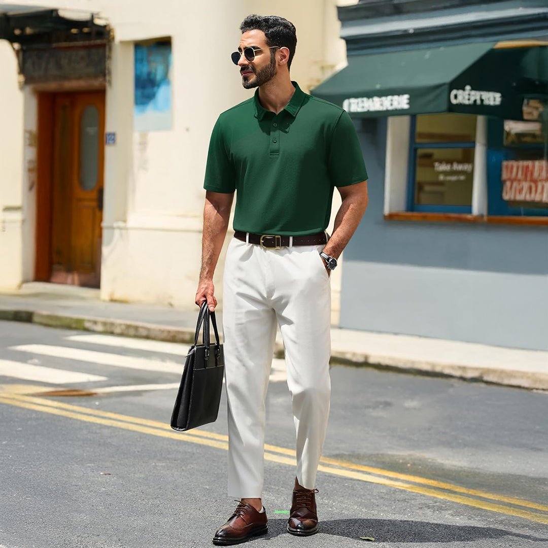 TACVASEN Dark Green Men's Pique Polo Shirt Short Sleeve Cooling Golf Top